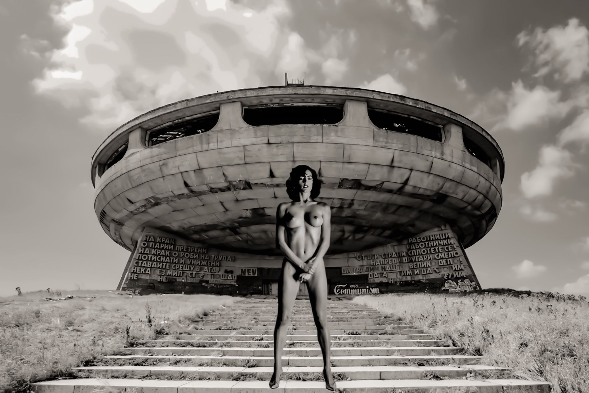 Naked girl with Russian spaceship